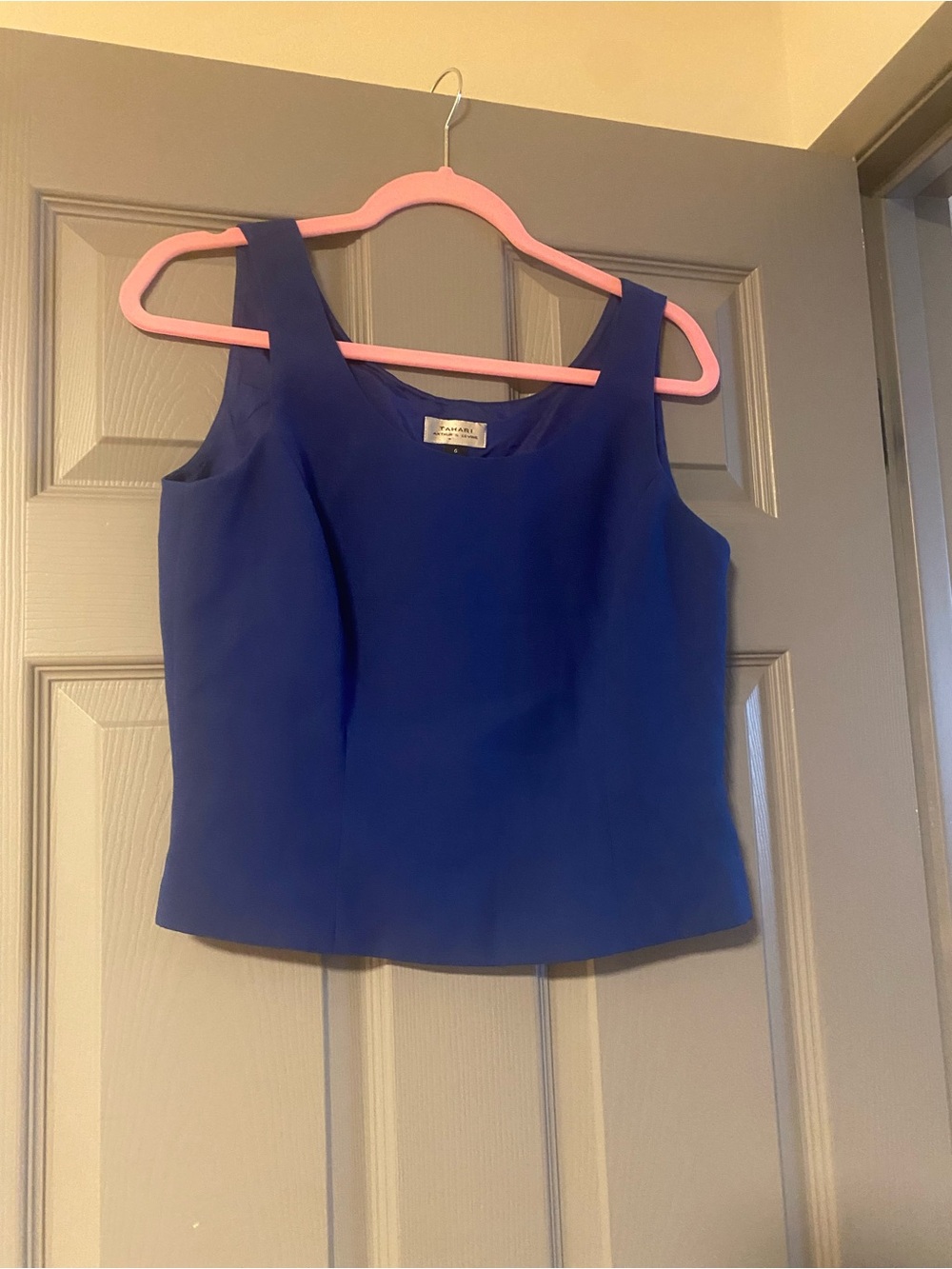 Tahari Arthur S. Levine Sleek Square-Neck Tank Top in Royal Blue Vtg 90s